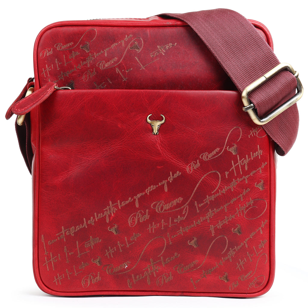 Bello Rosso Red Laser Work Side Bag – Oil Pull‑Up Leather Signature Series