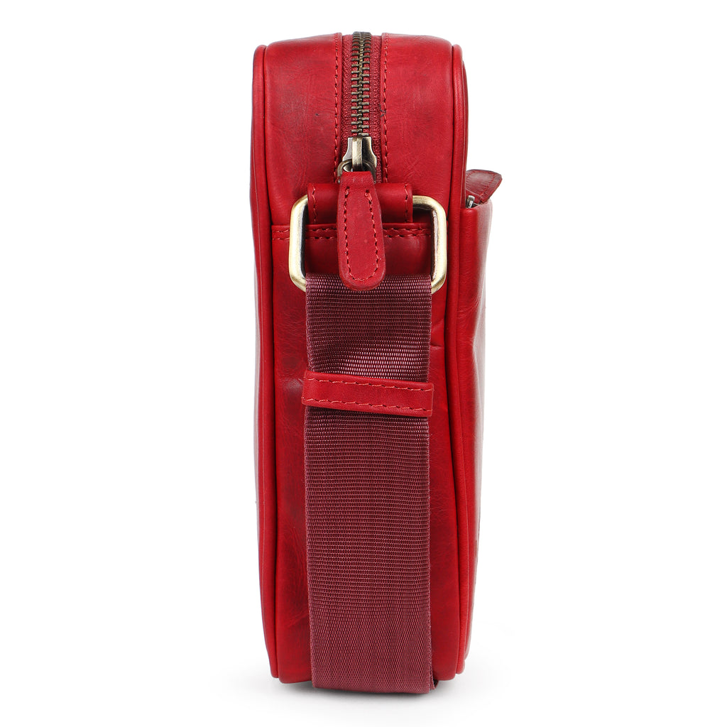 Bello Rosso Red Laser Work Side Bag – Oil Pull‑Up Leather Signature Series