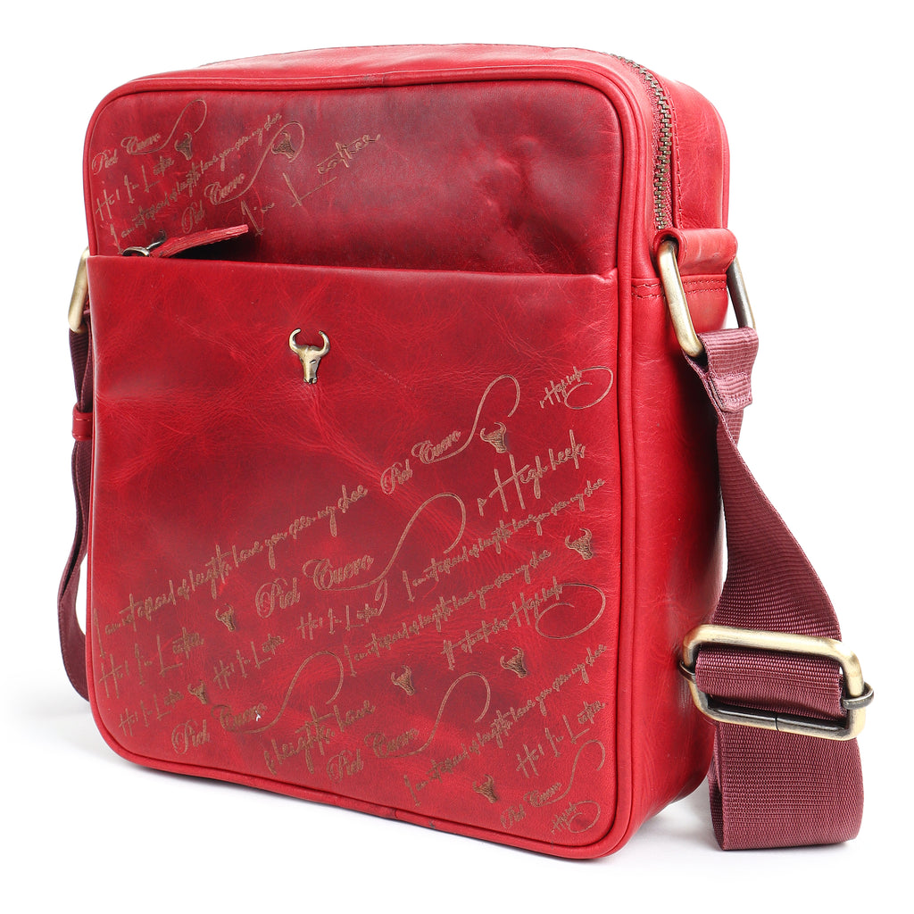 Bello Rosso Red Laser Work Side Bag – Oil Pull‑Up Leather Signature Series