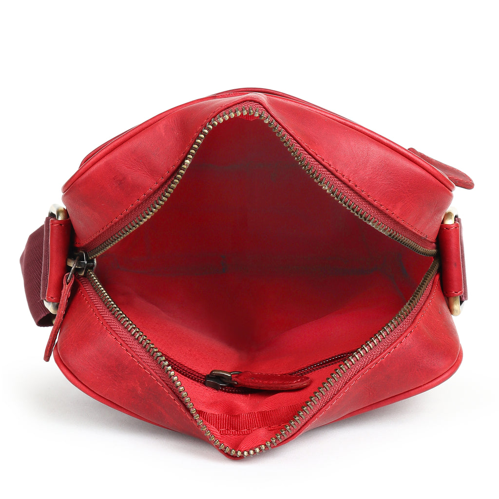 Bello Rosso Red Laser Work Side Bag – Oil Pull‑Up Leather Signature Series