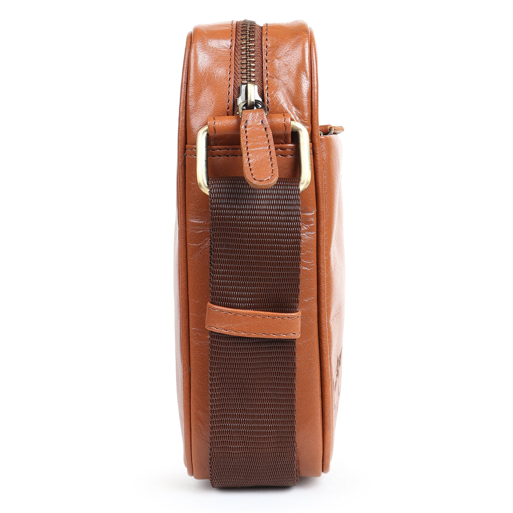 Bello Rosso Tan Laser Side Bag in Plain Soft Leather