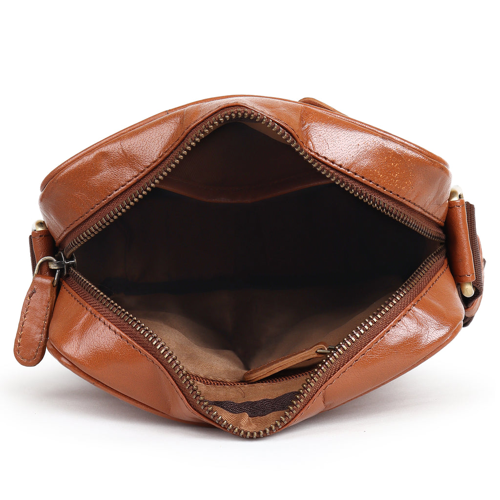 Bello Rosso Tan Laser Side Bag in Plain Soft Leather