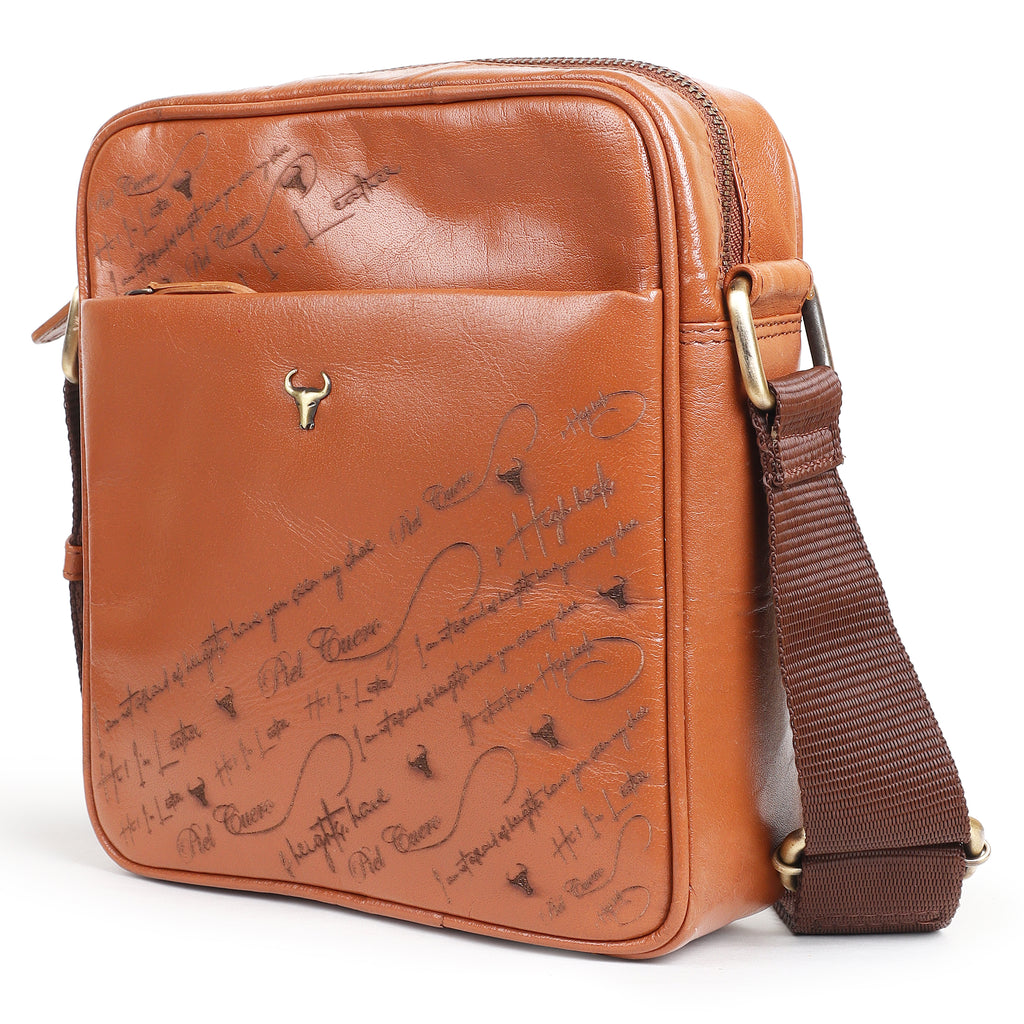 Bello Rosso Tan Laser Side Bag in Plain Soft Leather
