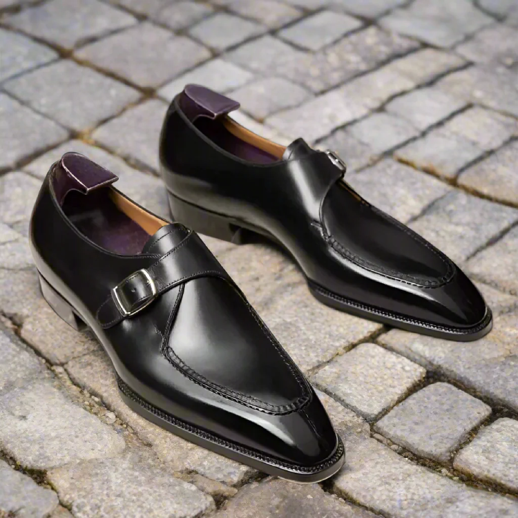 Black Leather Stellan Single Monk Straps - Formal Shoes - Monk Shoes