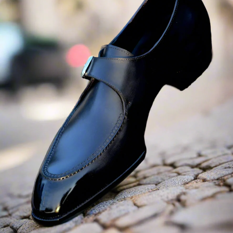 Black Leather Stellan Single Monk Straps - Formal Shoes - Monk Shoes