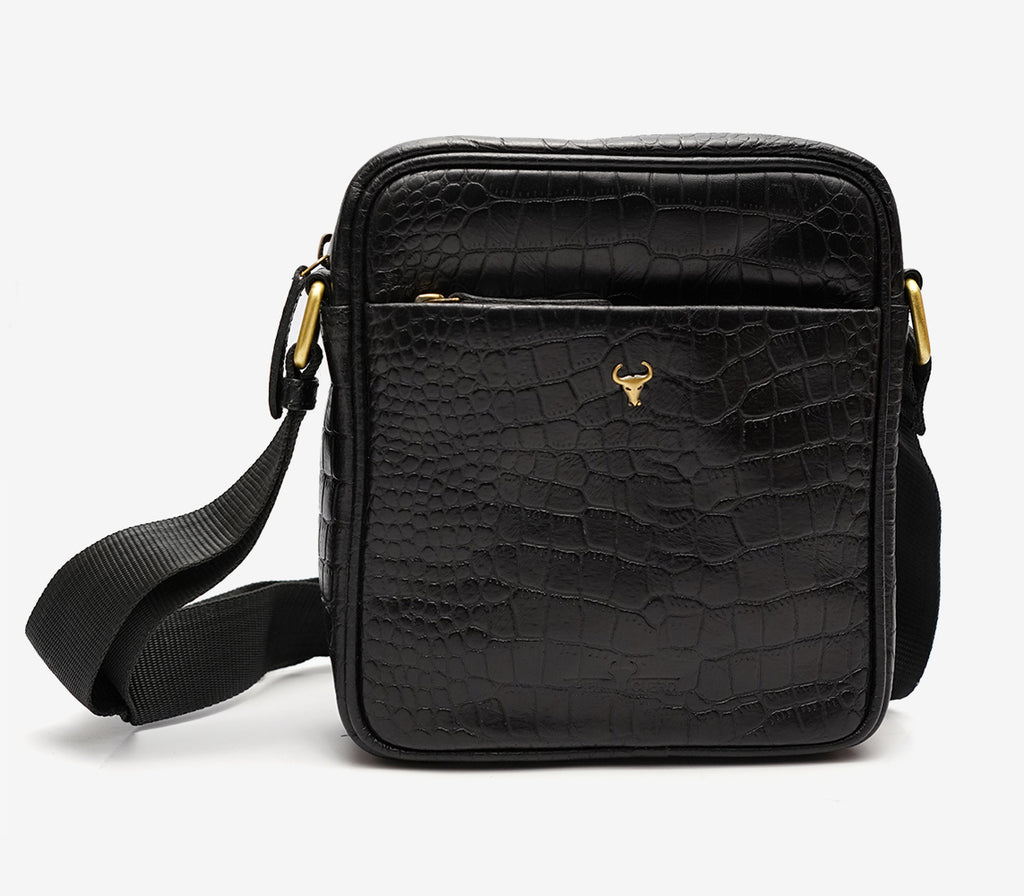Bello  Pure Leather Crossbody Bag for Men - Durable & Handmade Black