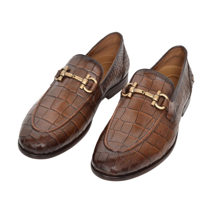 Light Brown Croc-Embossed Loafers