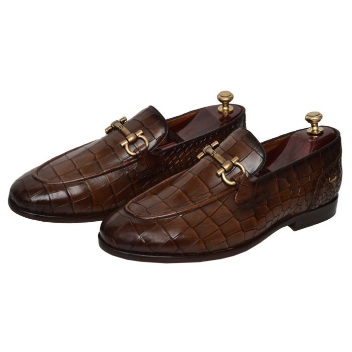 Brown Croc-Embossed Loafers